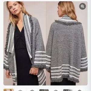 Anthropologie Gray and Cream Striped boho cardigan/shawl NWT, one size